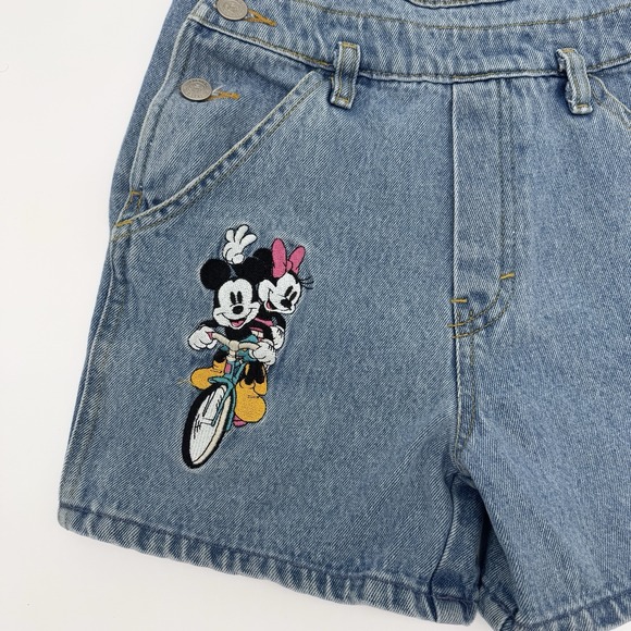 Vintage Disney Denim Jean Overall Bib Short Classic Mickey Mouse Embroidered 5 - Picture 2 of 12